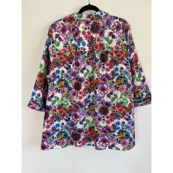 Roamans Vintage Button Up Womens Blouse Plus Size 22W Pink Purple Floral Print - Picture 2 of 10